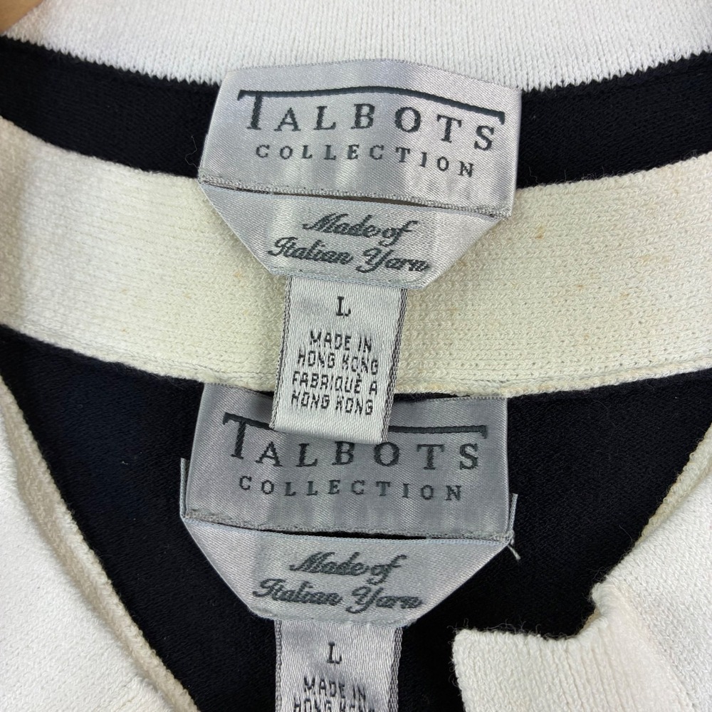 VTG Talbots Cardigan Sweater Set Size L Navy White Italian Yarn Preppy Old Money - Picture 7 of 9